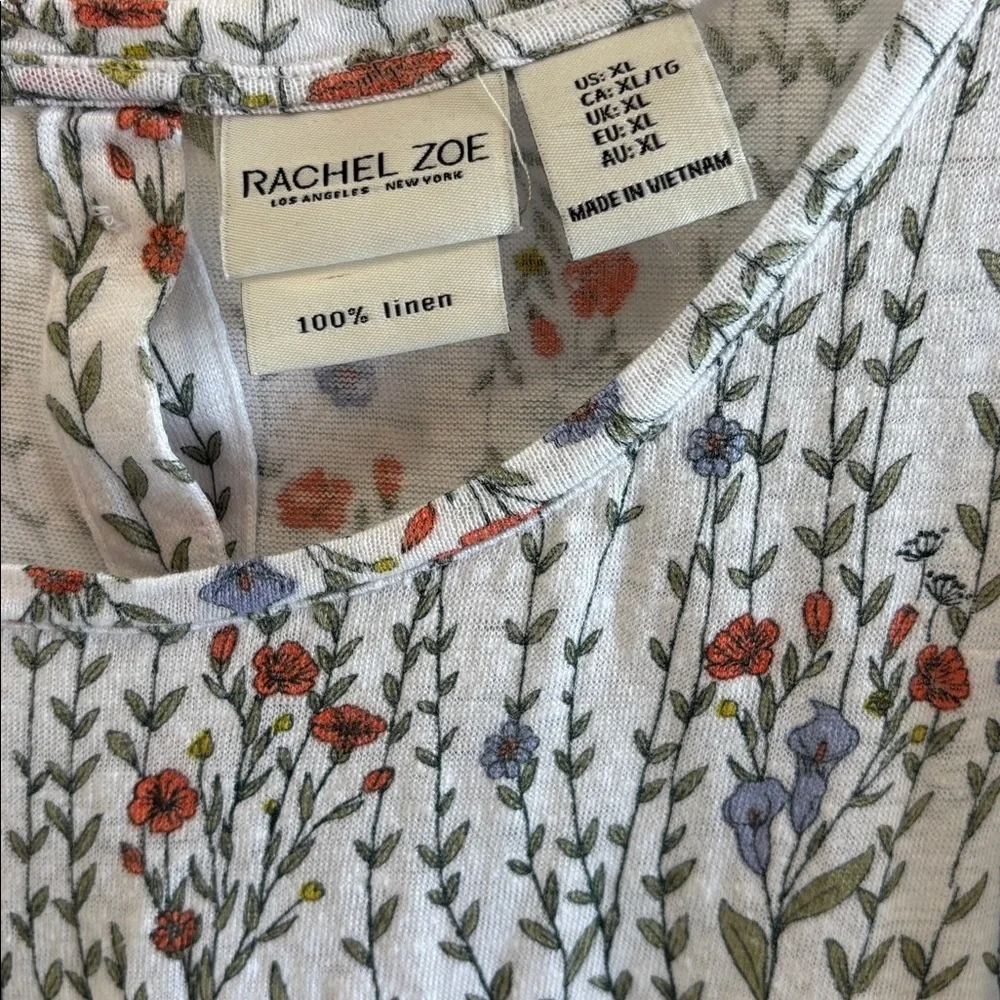 RACHEL ZOE WHITE/ BLUE/ORANGE FLOWER DESIGN 100% LINEN
BUTTON DOWN THE BACK XL - Picture 3 of 8